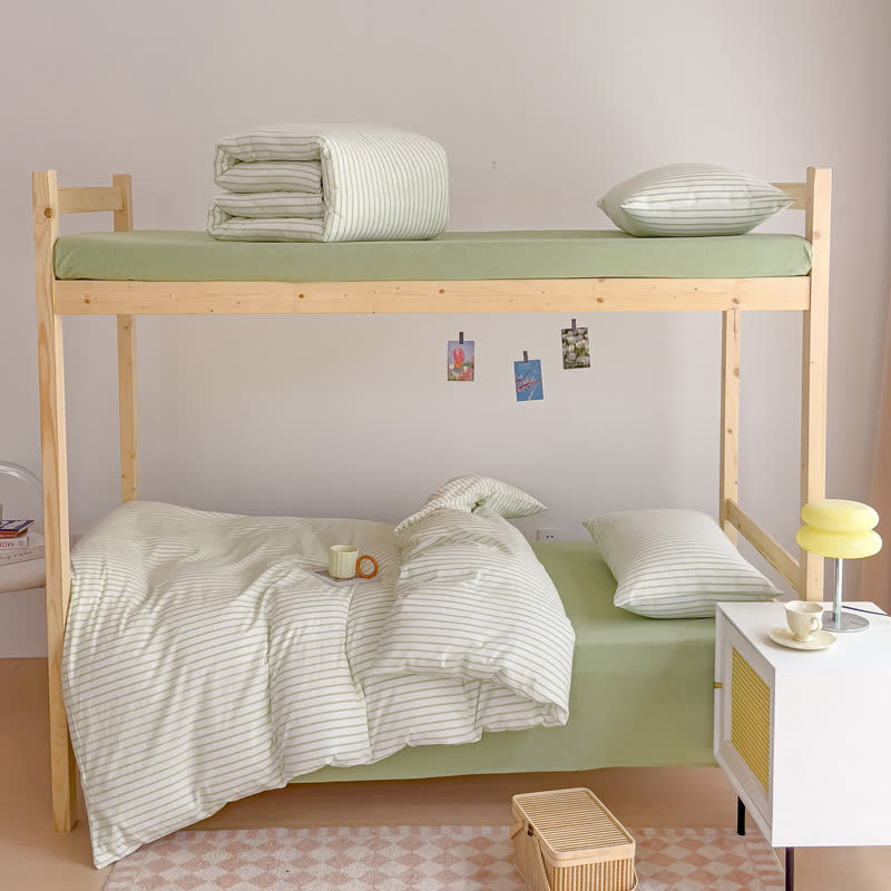 Set di biancheria da letto minimalista a righe in cotone per dormitorio - image 2