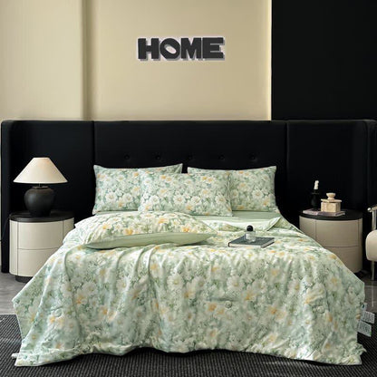 Trapunta naturale con stampa floreale ad acquerello effetto seta - Verde - Set di biancheria da letto - Matrimoniale Grande - image 1