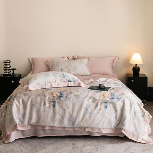Trapunta naturale setosa con stampa di peonie rosa - Set di biancheria da letto - Matrimoniale - image 1