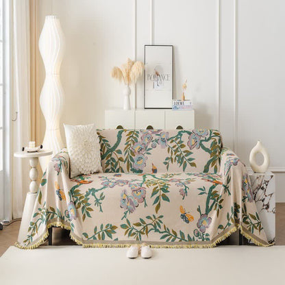 Protezione per divano in ciniglia con motivo floreale a foglia verde - 180cm x 340cm - image 1