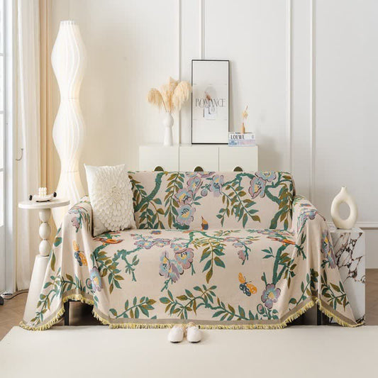Protezione per divano in ciniglia con motivo floreale a foglia verde - 180cm x 340cm - image 1