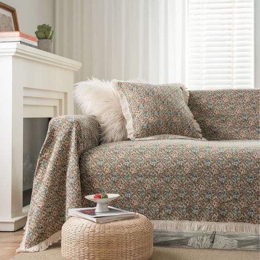 Copridivano con motivo floreale a quadri in jacquard - 180cm x 340cm - image 1