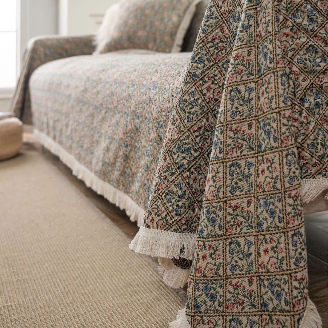 Copridivano con motivo floreale a quadri in jacquard - image 4