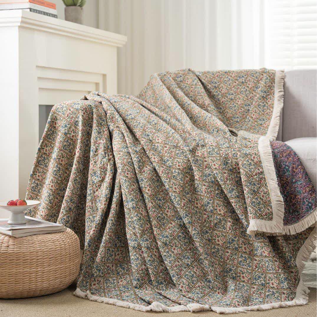 Copridivano con motivo floreale a quadri in jacquard - image 2