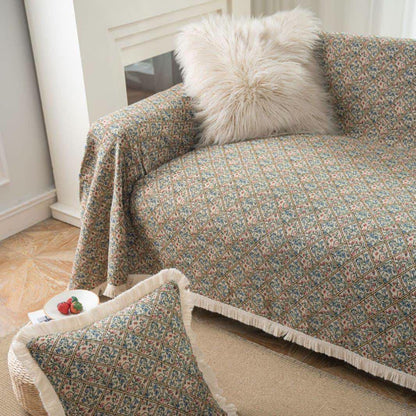 Copridivano con motivo floreale a quadri in jacquard - image 3