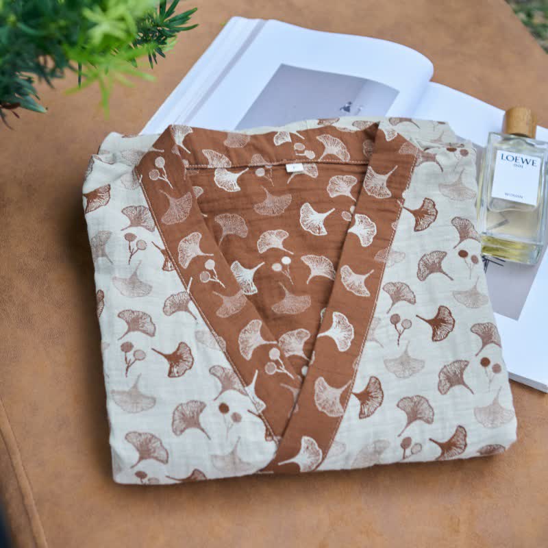 Kimono bicolore in garza di cotone ginkgo - image 11