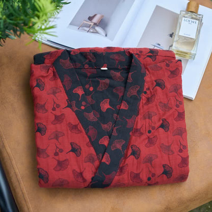Kimono bicolore in garza di cotone ginkgo - image 2