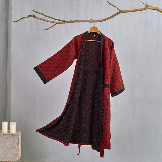 Kimono bicolore in garza di cotone ginkgo - Rosso e nero - 2XL - image 0