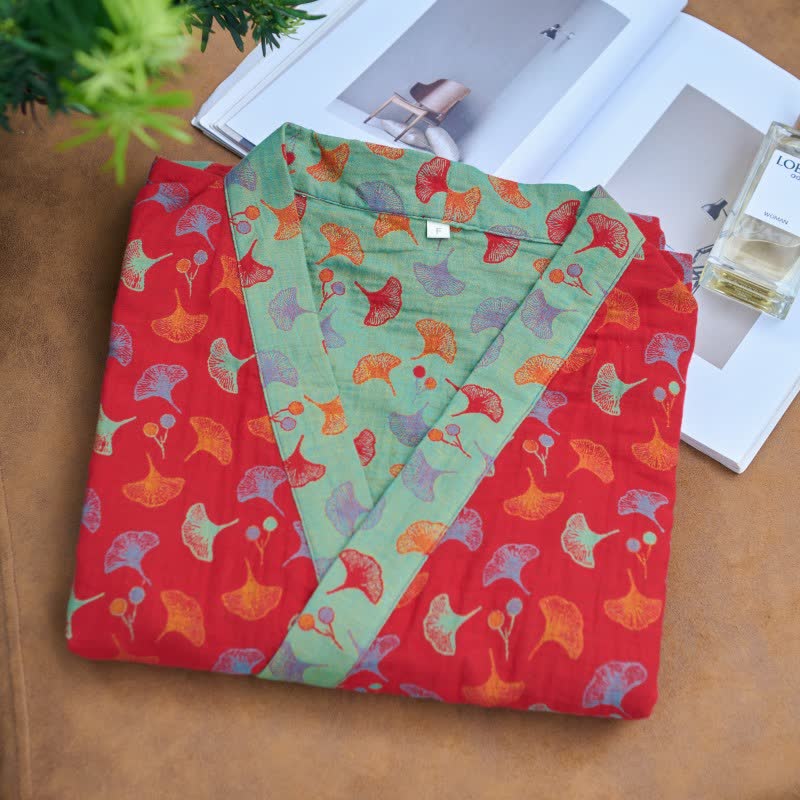 Kimono bicolore in garza di cotone ginkgo - image 8