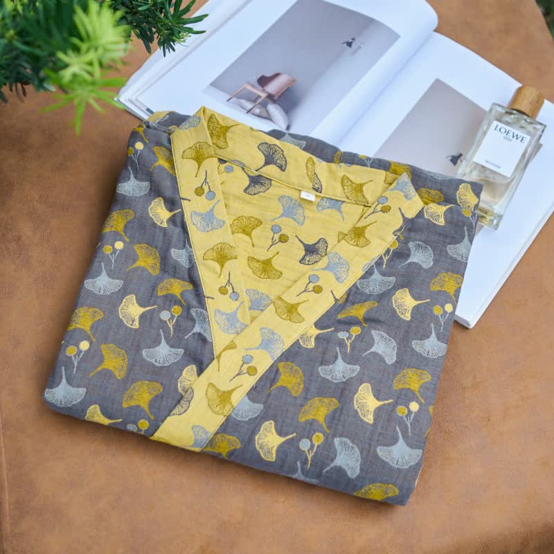 Kimono bicolore in garza di cotone ginkgo - image 6