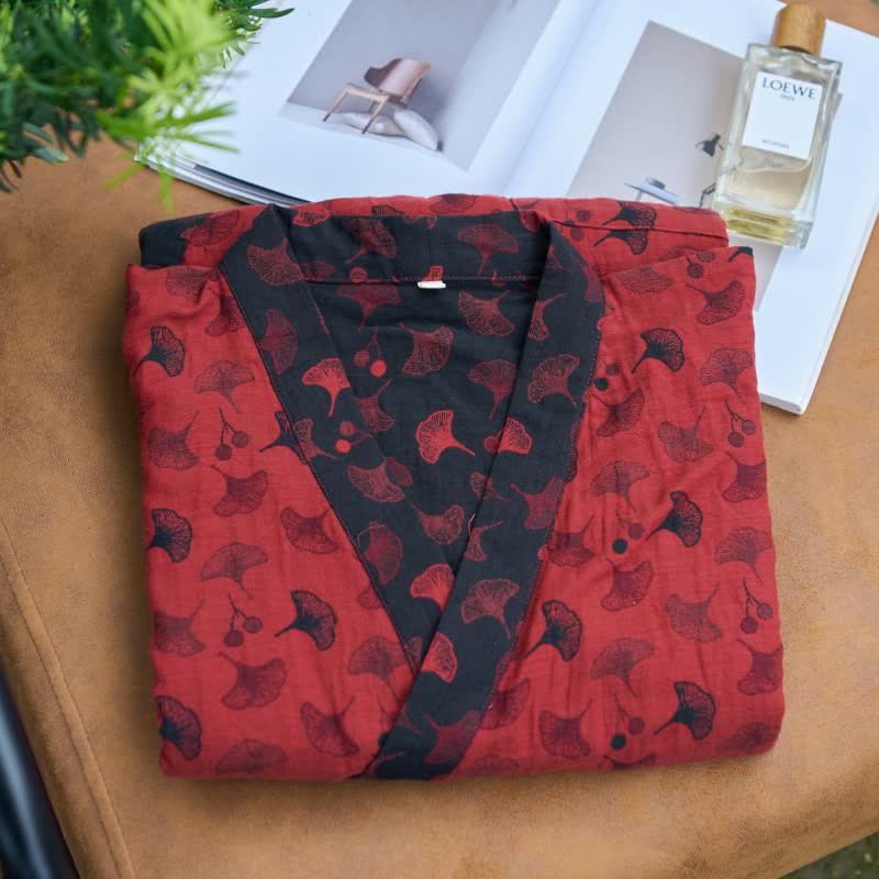 Kimono bicolore in garza di cotone ginkgo - image 26