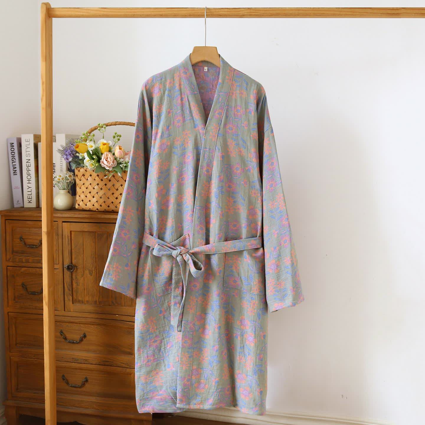 Kimono giapponese in cotone color narciso - Verde chiaro - L - image 2