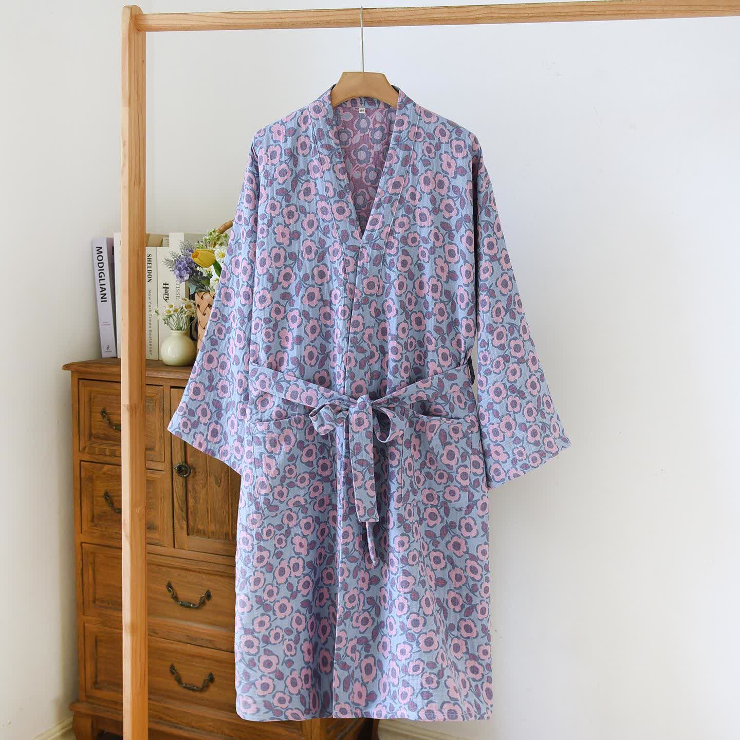 Kimono giapponese in cotone Begonia - Blu - L - image 4