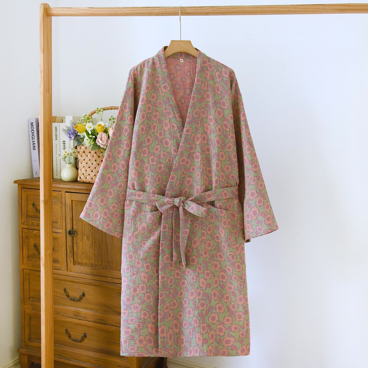 Kimono giapponese in cotone Begonia - Verde - L - image 13