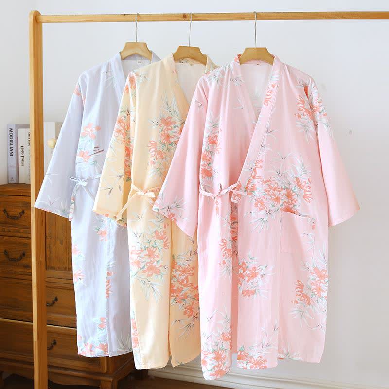Kimono giapponese in cotone color fiore di pesco - image 1