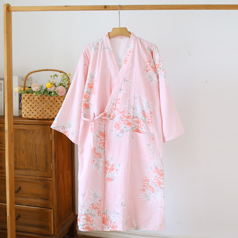 Kimono giapponese in cotone color fiore di pesco - Rosa - L - image 6