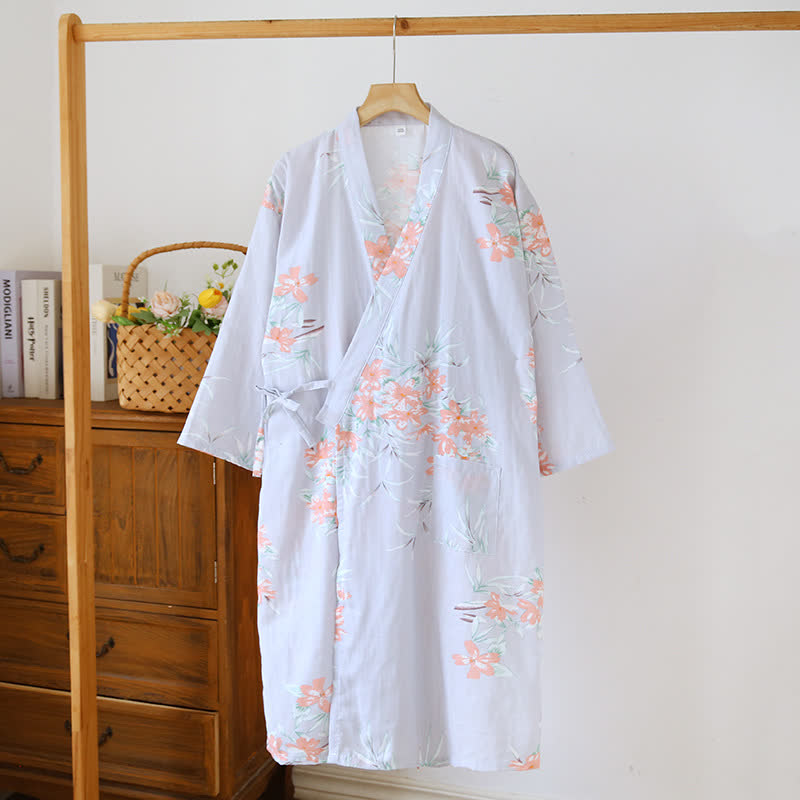 Kimono giapponese in cotone color fiore di pesco - Viola chiaro - L - image 5