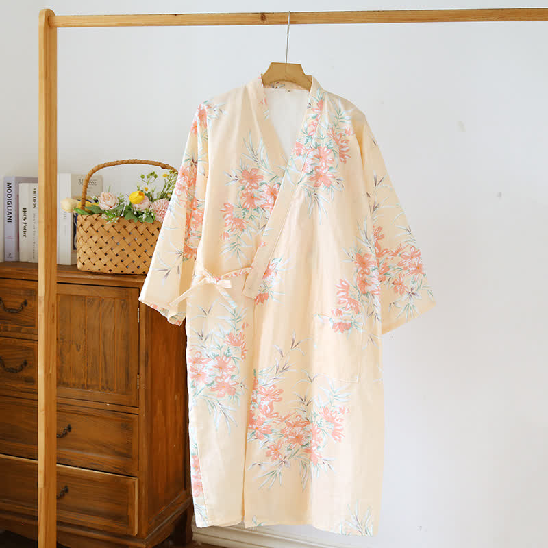 Kimono giapponese in cotone color fiore di pesco - Arancia - L - image 14