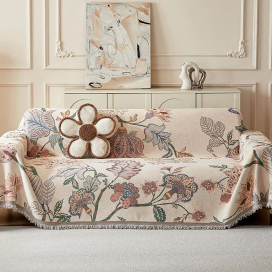 Copridivano in ciniglia con motivo floreale bohémien - 180cm x 340cm - image 1