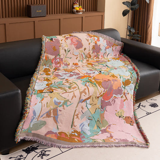 Coperta in garza di cotone con motivo floreale pittorico - 130cm x 180cm - image 1