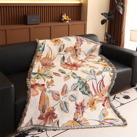 Coperta in garza di cotone con motivo floreale a foglie - 130cm x 180cm - image 1