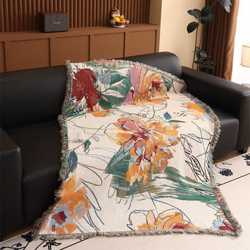 Coperta artistica in garza di cotone con motivo Peony - 130cm x 180cm - image 1