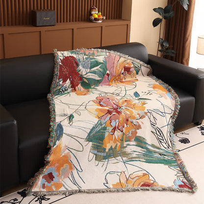 Coperta artistica in garza di cotone con motivo Peony - 130cm x 180cm - image 1