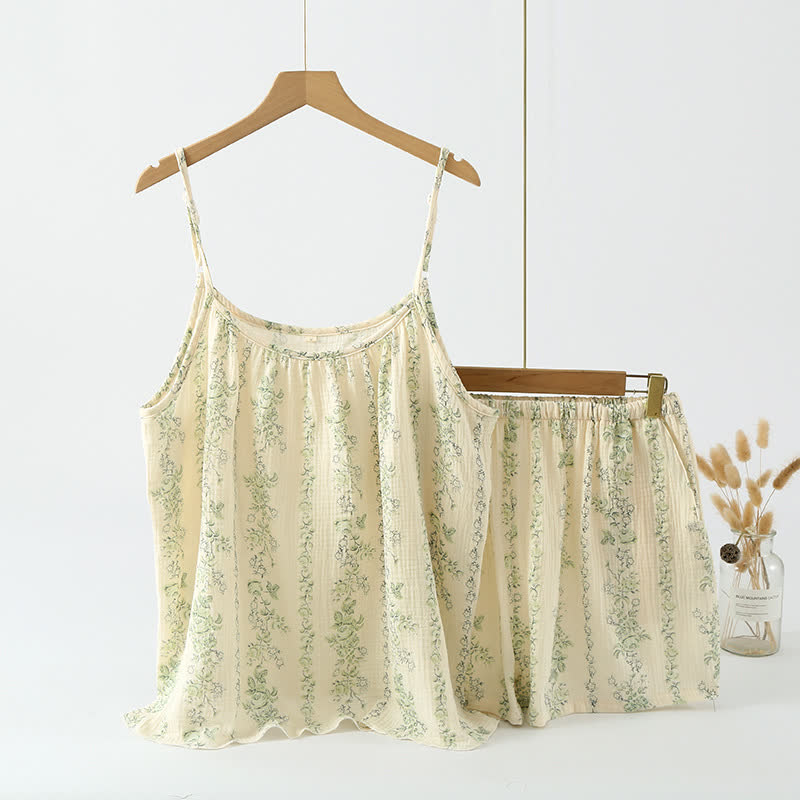 Pigiama in cotone con righe floreali verdi - XL - image 1