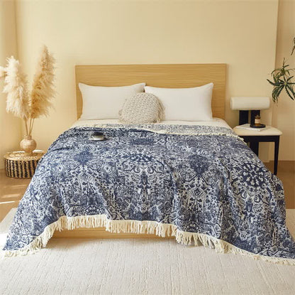 Trapunta con nappe in garza di cotone tribale retrò - Blu scuro - Matrimoniale - image 4