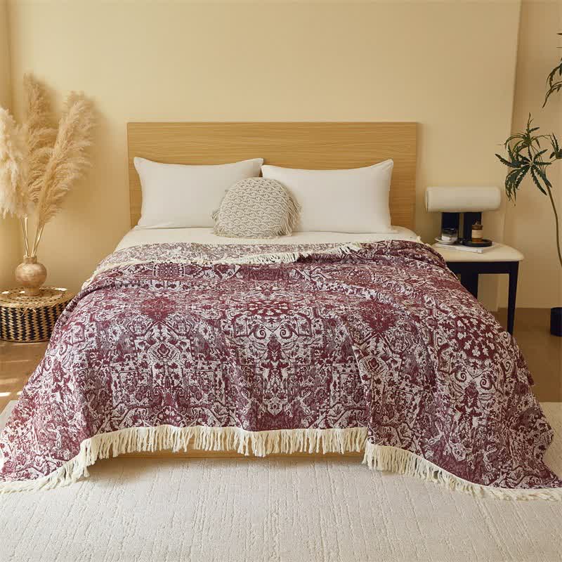 Trapunta con nappe in garza di cotone tribale retrò - Rosso scuro - Matrimoniale - image 3
