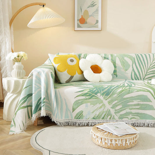 Coperta a nido d'ape con motivo a foglie botaniche - 180cm x 260cm - image 1