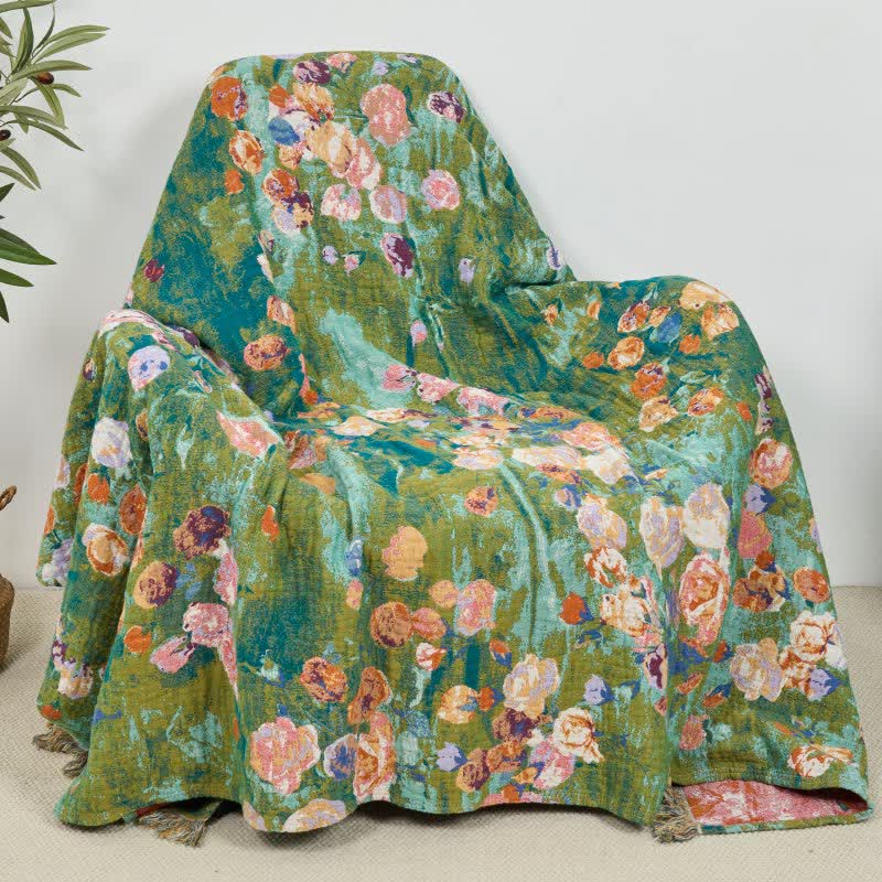 Coperta reversibile in garza di cotone con motivo artistico rosa - image 5