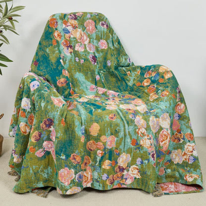 Coperta reversibile in garza di cotone con motivo artistico rosa - image 5