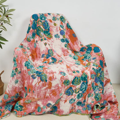 Coperta reversibile in garza di cotone con motivo artistico rosa - image 6
