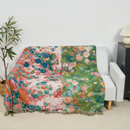 Coperta reversibile in garza di cotone con motivo artistico rosa - image 4