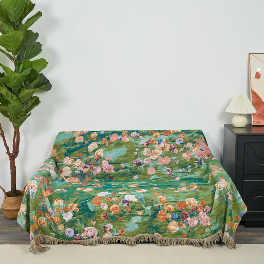 Coperta reversibile in garza di cotone con motivo artistico rosa - 230cm x 250cm - image 1