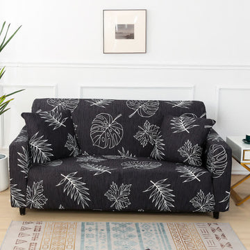 Copridivano elasticizzato con stampa Monstera nera - 4 posti 235cm x 300cm - image 1