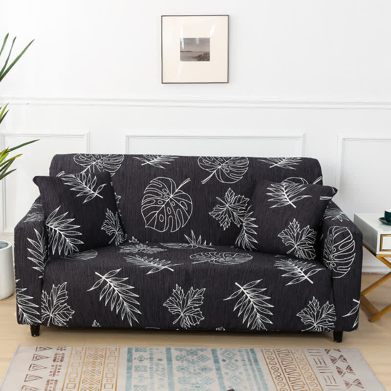 Copridivano elasticizzato con stampa Monstera nera - 4 posti 235cm x 300cm - image 1