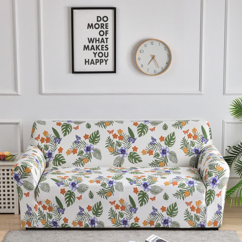 Copridivano elasticizzato con motivo floreale a farfalla - 4 posti 235cm x 300cm - image 1