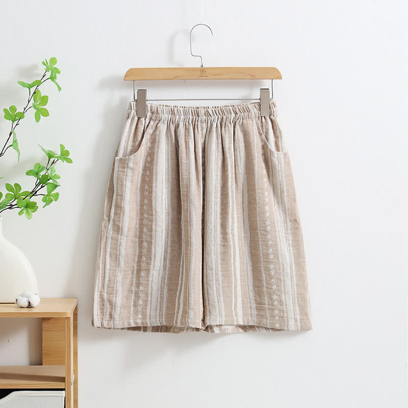 Pantaloncini da pigiama in cotone e lino jacquard a righe - XL - image 1