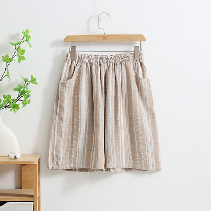 Pantaloncini da pigiama in cotone e lino jacquard a righe - XL - image 1