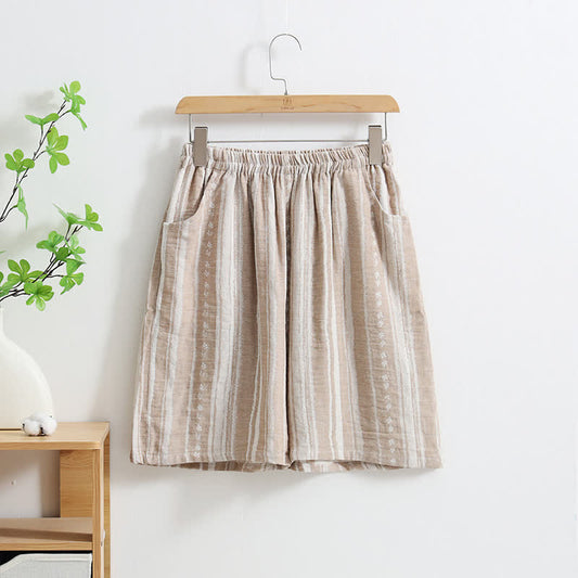 Pantaloncini da pigiama in cotone e lino jacquard a righe - XL - image 1