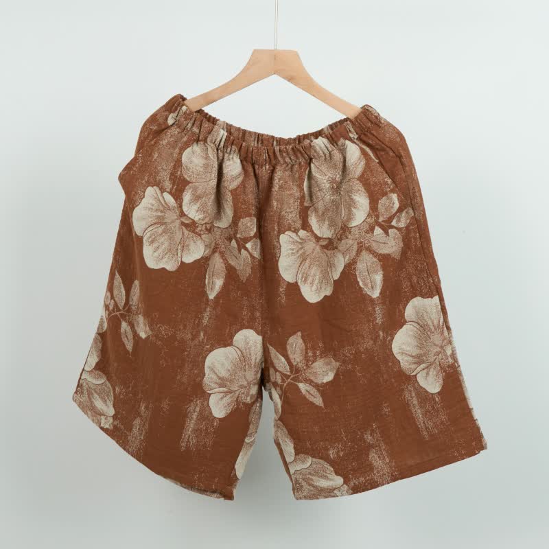 Pantaloncini da pigiama in cotone jacquard ibisco - Marrone - XL - image 6