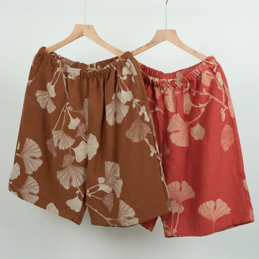 Pantaloncini da pigiama in cotone jacquard con foglie di ginkgo - image 1