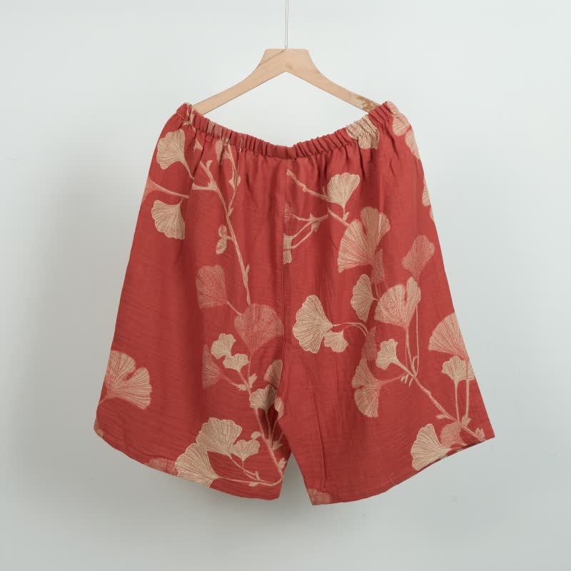 Pantaloncini da pigiama in cotone jacquard con foglie di ginkgo - image 3