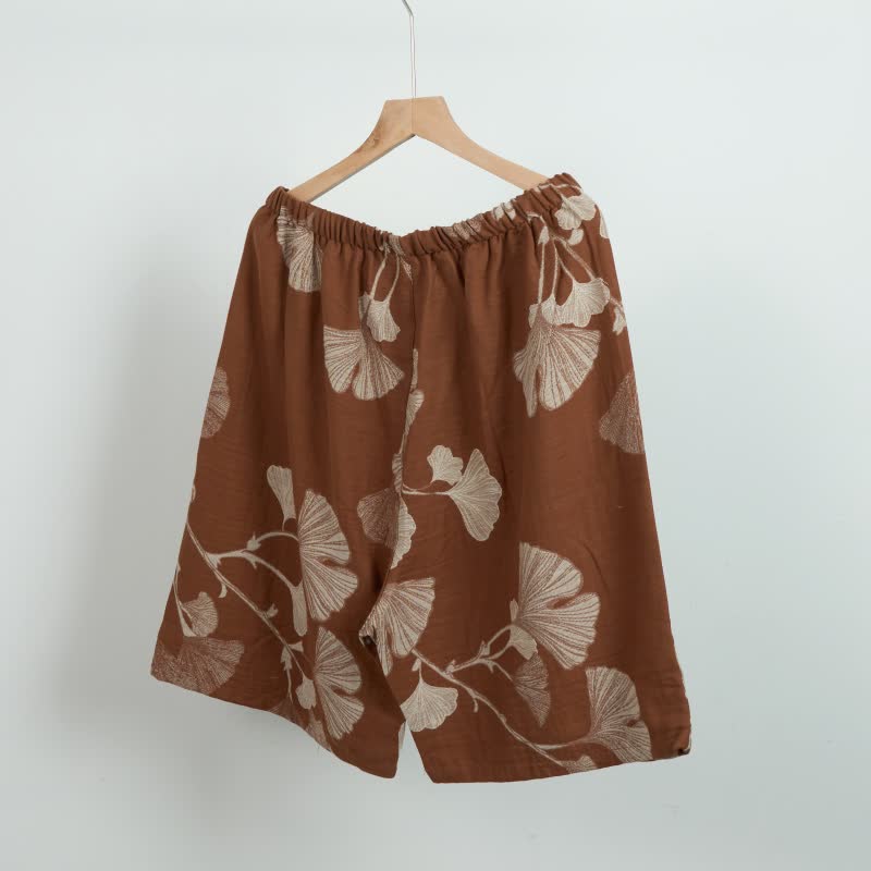 Pantaloncini da pigiama in cotone jacquard con foglie di ginkgo - image 5