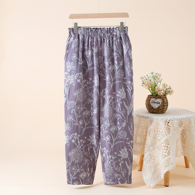 Pantaloni da salotto in garza di cotone jacquard Lily - Viola - XL - image 3