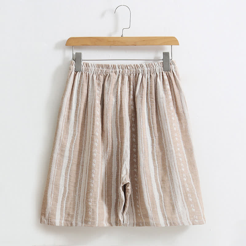 Pantaloncini da pigiama in cotone e lino jacquard a righe - image 2