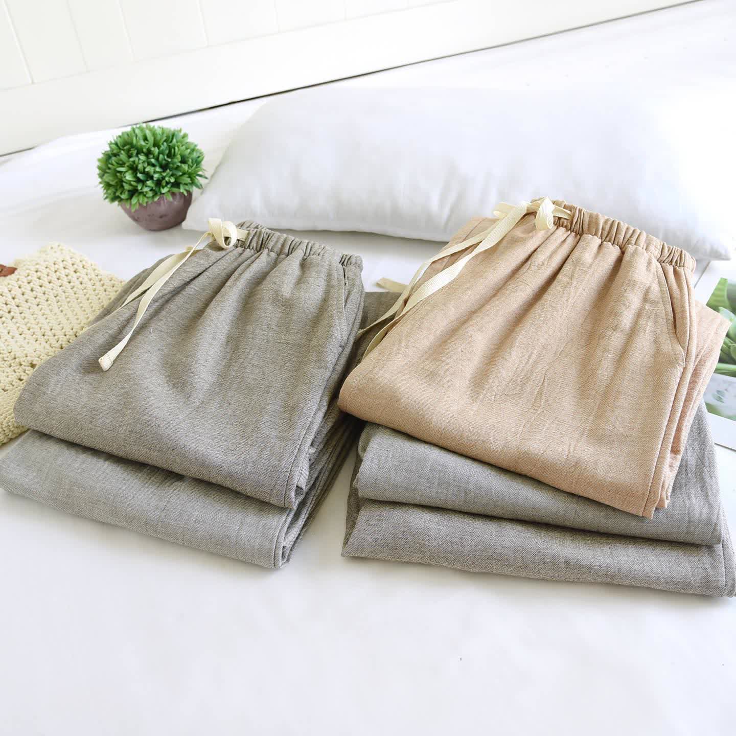 Pantaloni da salotto in cotone e lino coordinati per coppie - image 2