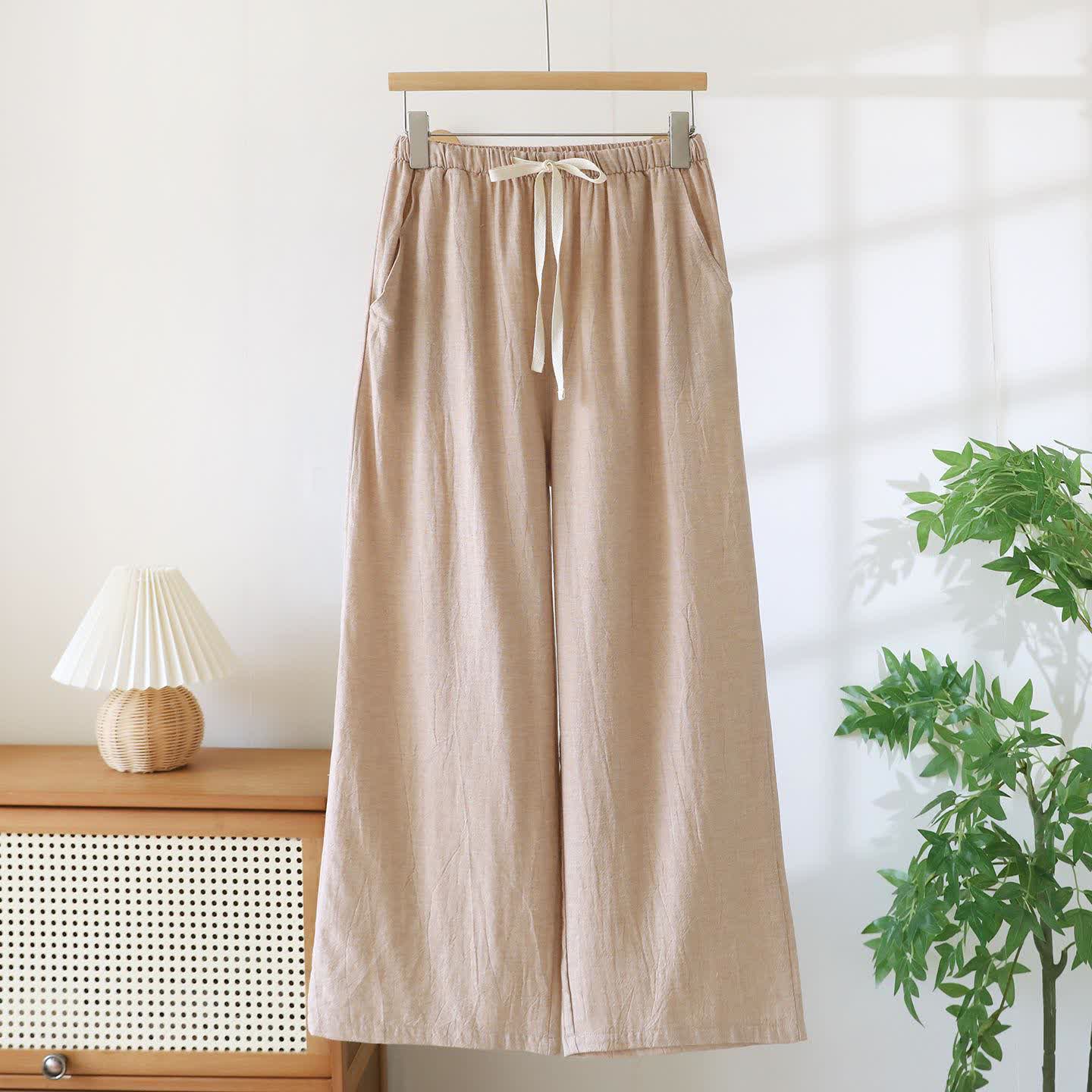 Pantaloni da salotto in cotone e lino coordinati per coppie - Champagne - Donne - 2XL - image 4